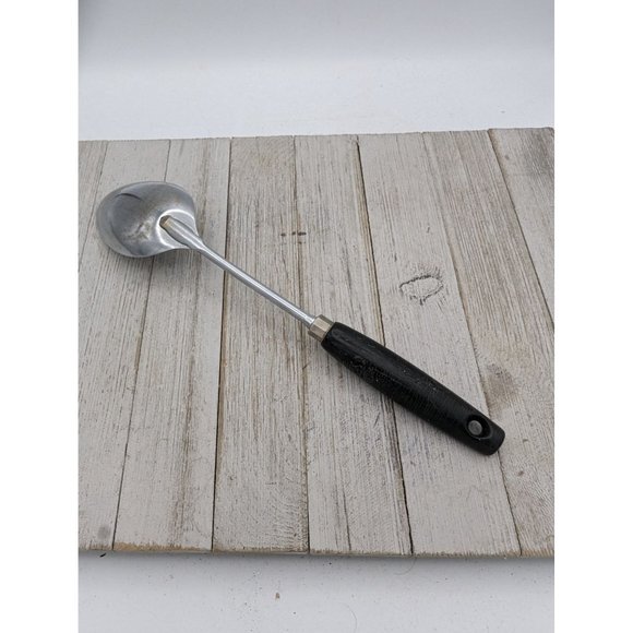 Ekco Chromium Plated Solid Serving Spoon 12" Black Wood Handle - Picture 4 of 7